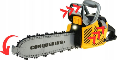 Играчка моторна пила Power Tools Conquering, пластична, за деца, жолто сива
