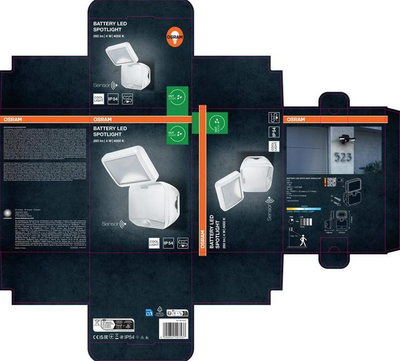 Projektor muri LED Osram DOUBLE, sensor lëvizjeje, me bateri, i bardhë