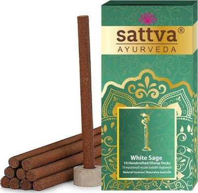 Temjan Sattva Column White Sage, 10 copë, shkopinj, aromë sherebelë e bardhë
