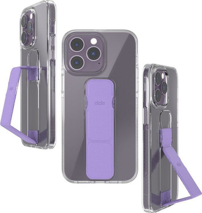 Калуп за телефон CLCKR Gripcase Clear за Ajфон 14 Про Макс, со држач и капче, проѕирен виолетов