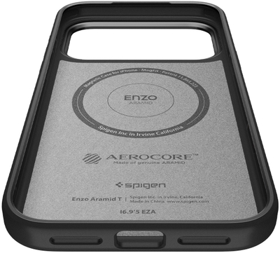 Kapak telefoni Spigen Enzo Aramid T MagSafe, për iPhone 17 Pro, fibrë aramid, i zi