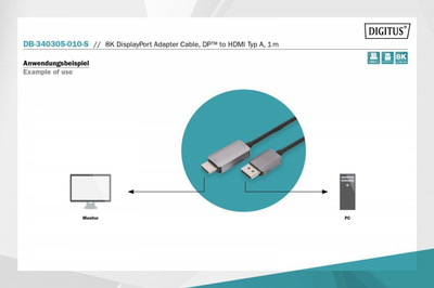 Kabëll adaptor DisplayPort në HDMI Digitus DB-340305-010-S, 8K, 1 m, i zi