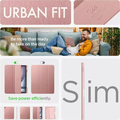 Mbulesë folio Spigen Urban Fit për iPad Air 13" 2024, me qëndrim, rozë gold