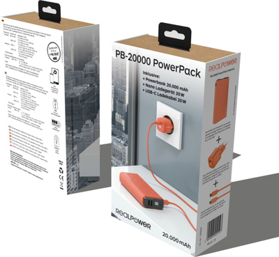 Karikues portativ RealPower PB-20000, 20000mAh, USB A dhe USB C, i zi