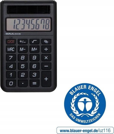 Џебен калкулатор Maul ECO 250, 8 цифри, сончева енергија, црн