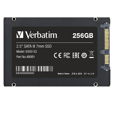 Disk i brendshëm SSD Verbatim Vi550 S3, 2.5", 256GB, i zi