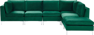 Kënd divan EVJA modular, për 5 veta, me ottoman në anë të majtë, kadife jeshile