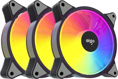 Ventilatorë për kasë Aigo AR12, set 3x120mm, ARGB, ngjyrë e zezë