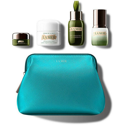 Set La Mer The Restored & Refresh Collection, Krem për fytyrë 30 ml + Serum për fytyrë për lëkurë 13 m + Emulsion hidratues 15 ml + Krem për fytyrëtë 5 ml + çantë kozmetike