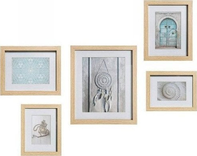 Set kornizash për mur, 5 copë, stil mesdhetar, dru i çelët, e bardhë