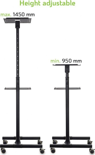 Мобилна презентациска маса Techly ICA-TB TPM-10, за проектор и лаптоп, со тркала, црна