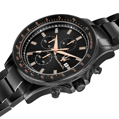 Orë dore Maserati Sfida R8873640011, kronograf, 45mm, çelik i zi