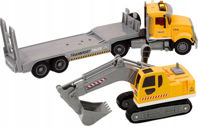 Lodër kamion eskavator Lora Truck Crawler, me drita edhe tinguj, me telekomandë, e verdhë