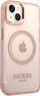 Mbulesë telefoni Guess GUHMP14MHTCMP për iPhone 14 Plus, MagSafe, rozë transparente me kornizë ari