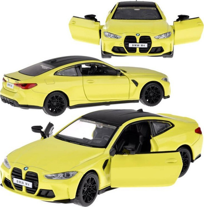 Lodër makinë metalike BMW M4, shkallë 1:32, drita dhe tinguj, e verdhë