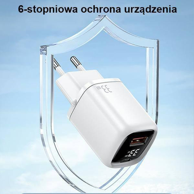Karikues muri Usams T46, 33W PD3.0 QC3.0, 2 porta USB C edhe USB, me kabllo USB C në Lightning, i bardhë