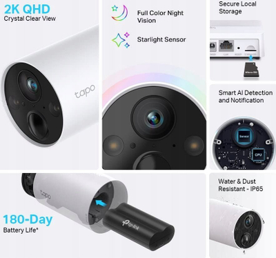 Sistem kamerash sigurie TP-Link Tapo Smart pa tela, 1 kamerë, 2K QHD, e bardhë