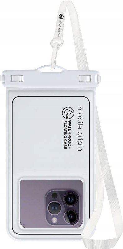 Këllëf uji për telefon Mobile Origin Waterproof Floating Case, deri 6.5", IPX8, bardh e zi