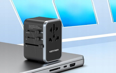 Adapter universal udhëtimi Vention GaN, 4 porta USB C dhe A, 65W, i zi