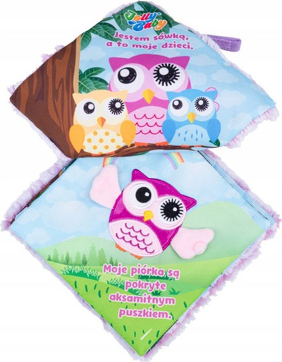 Libër i butë për bebe Baby Book Owl, libër lodër edukativ, shumëngjyrësh