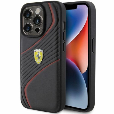 Mbrojtëse telefoni Ferrari Twist Metal Logo për iPhone 15 Pro 6.1", TPU, e zezë