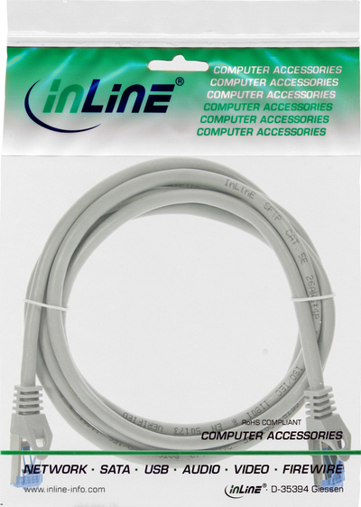 Kabllo rrjeti InLine Patch Cable, Cat.6A S/FTP, 0.3m, gri