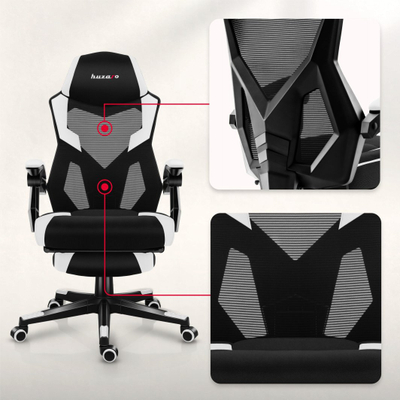 Karrige gaming Huzaro Combat 3.1, mekanizëm FlexiBack, mbështetëse këmbësh, bardh e zezë