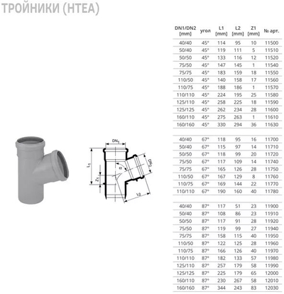 Degëzim tubi Ostendorf HTEA DN 160/160, 87°, gri