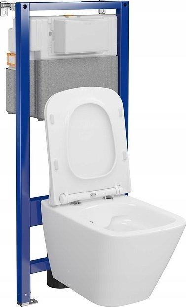 Set wc i varur Cersanit C17 Aqua 50 Pneu QF, kornizë me depozitë të fshehur, tas katror CleanOn me ulëse soft close, i bardhë