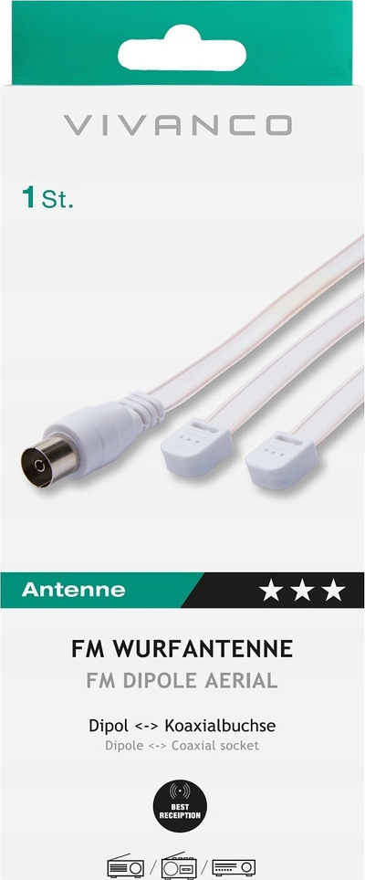 Antena FM dipol Vivanco 48056, prizë koaksiale, kabllo e tejdukshme