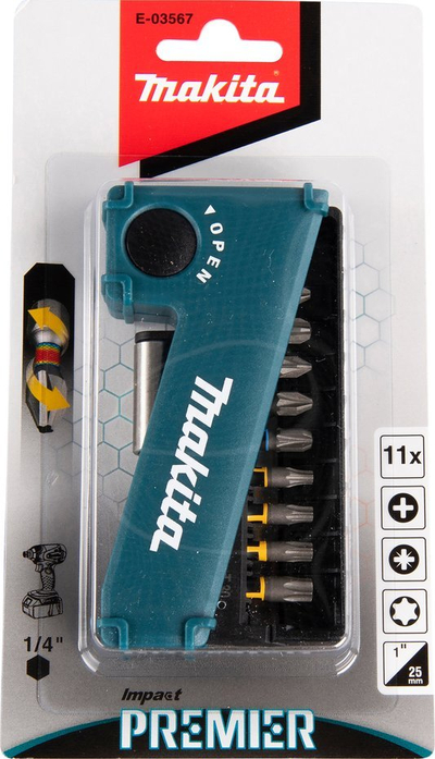 Set bitash impact Makita, 1/4", 11 copa, shumëngjyrësh
