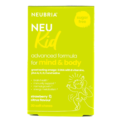 Kapsula përtypëse NEU Kid (Multivitamin & Omega 3) nga Neubria, për fëmijë 3-12 vjet, 30 copë