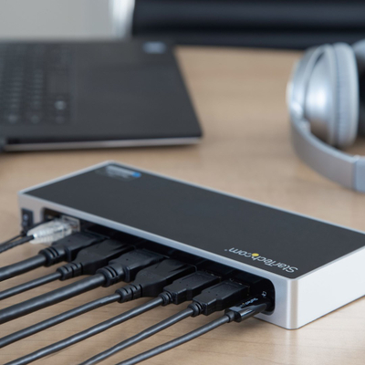 Stacion dokimi StarTech.com USB-C USB-A, për dy ekrane 4K 60Hz, 6 porta USB 3.0, i zi