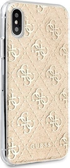 Futrollë Guess GUHCPXPCU4GLGO për iPhone X XS, TPU fleksibël, monogram luksoz, ngjyrë gold