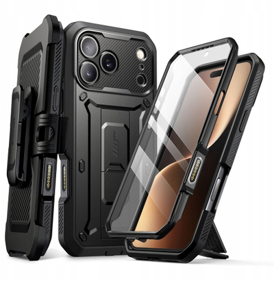 Mbështjellës telefoni Supcase UB Pro për iPhone 17 Pro Max, me mbrojtës ekrani, me klips për në rrip, i zi