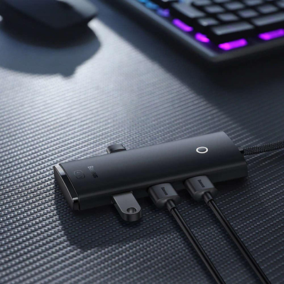 Hub USB Baseus Lite, 4 porta USB 3.0, lidhje USB Type‑C, 0.25 m, i zi