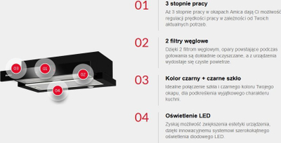Aspirator kuzhine Amica OTP6641BG, teleskopik, 389 m³/h, i zi