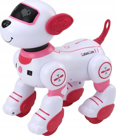 Lodër qen robotik Lean Toys Smart Robot Dog, me pult, interaktive, e bardhë me rozë