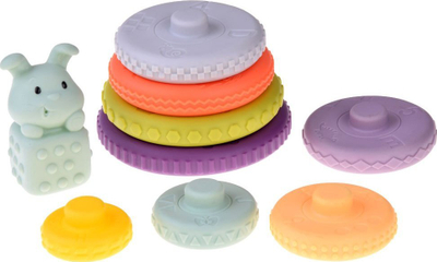 Lodër piramidë sensorike Baby Toys, unaza silikoni, 6m+, shumëngjyrëshe