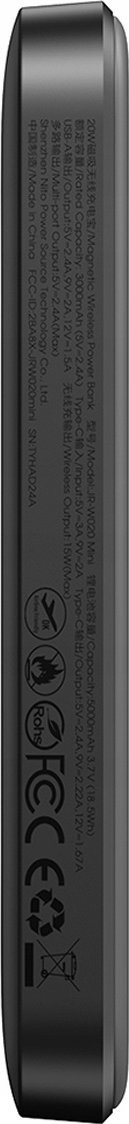 Powerbank Џојрум JR-W020 Мини, 5000mAh, 20W, со безжично полнење, црна
