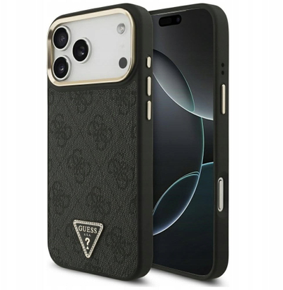 Mbrojtëse telefoni Guess 4G Magsafe, iPhone 17 Pro Max, lëkurë PU, e zezë