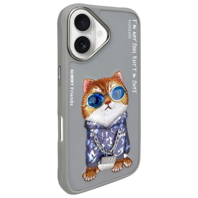 Futrollë Nimmy Glasses Cool Cat për iPhone 16 6.1", TPU PC, gri