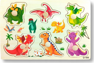 Puzzle druri Montessori Dinosaur, me doreza, 22 x 15 cm, shumëngjyrësh