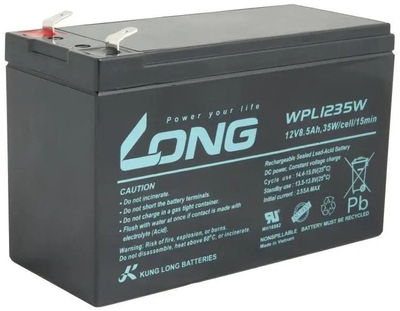 Акумулатор Long WPL1235W, 12V 8.5Ah, AGM VRLA, црн