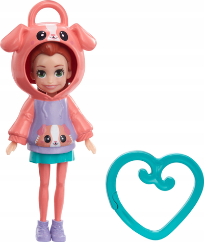 Kukull Polly Pocket Mattel Friends With Hoodie, me kapëse zemre, për kalamaj 3+, shumëngjyrëshe
