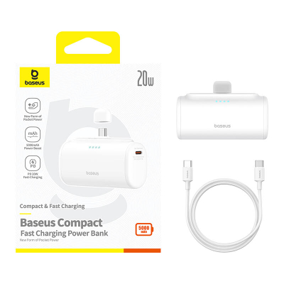 Powerbank Baseus Compact 5000mAh, 20W, USB-C (bia2y)