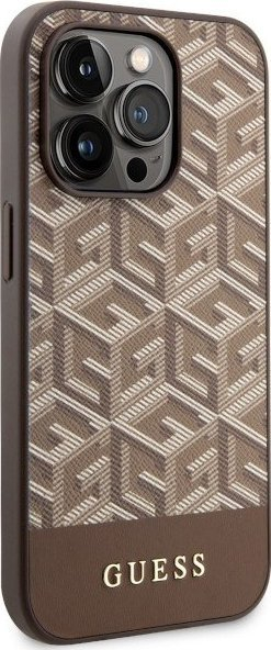 Kapak telefoni Guess GCube Stripes MagSafe, për iPhone 14 Pro, kafe