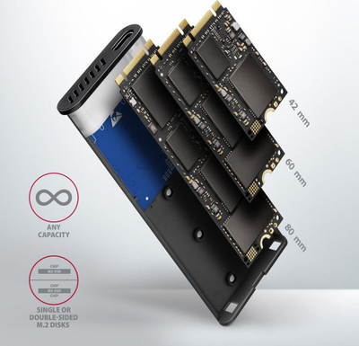 Kuti e jashtme SSD Axagon EEM2-SB2, USB C 3.2 Gen 2, M.2 NVMe SATA, alumini