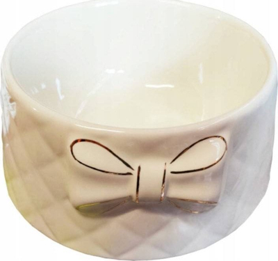 Tas qeramik për qen Yarro Ceramic Dog Bowl with Golden Bow, i rëndë, me fund me shkëlqim, i bardhë me detaje ari