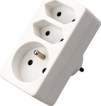 Prizë ndarëse EMOS Splitter Socket, 2x rrafsh 1x rrumbullak, IP20, e bardhë